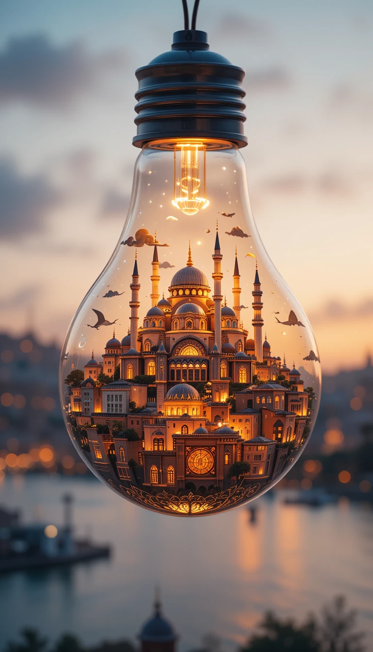 Cityscape In Glowing Glass Light Wallpaper