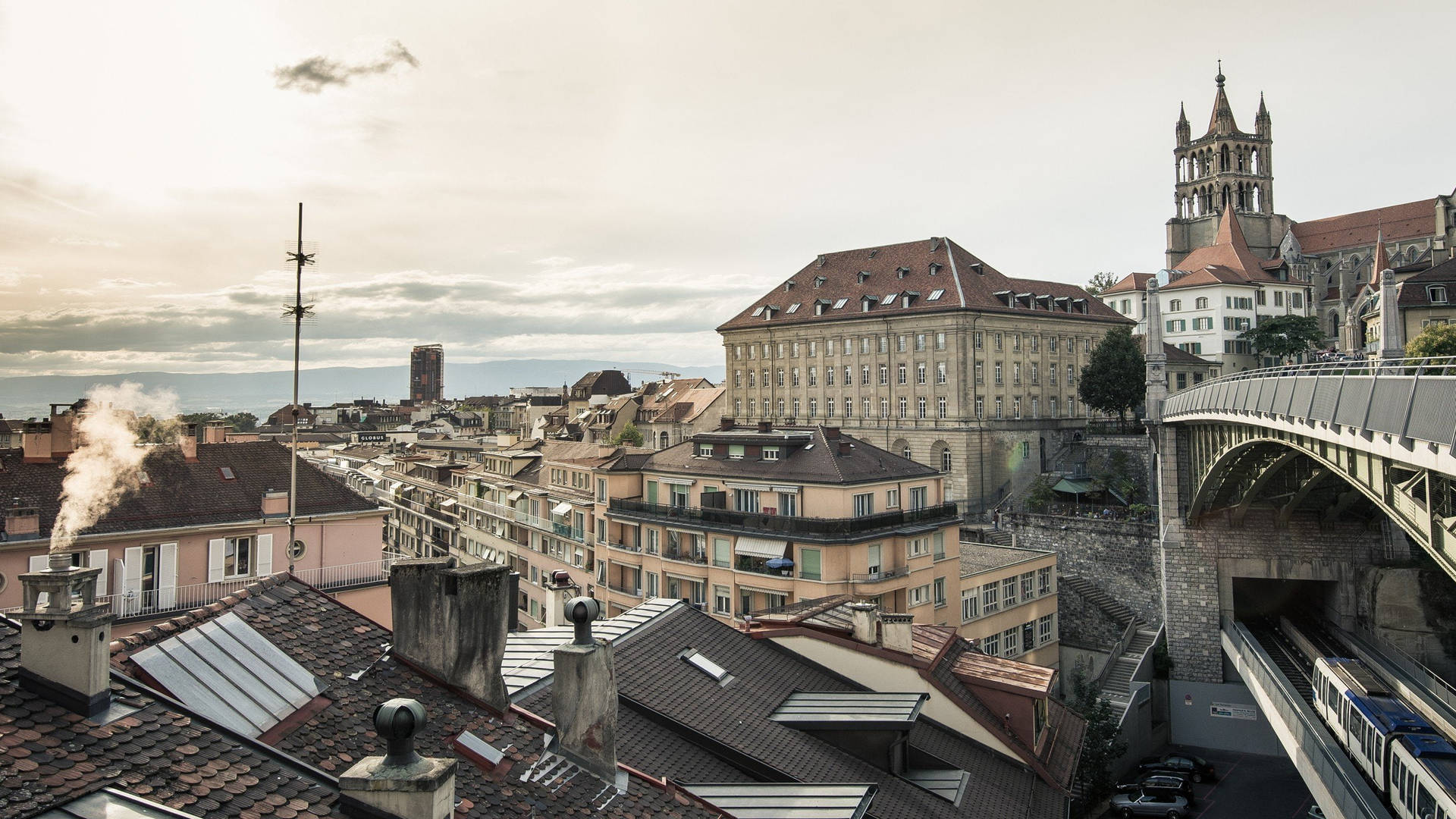 Stadsbild Lausanne Schweiz Wallpaper
