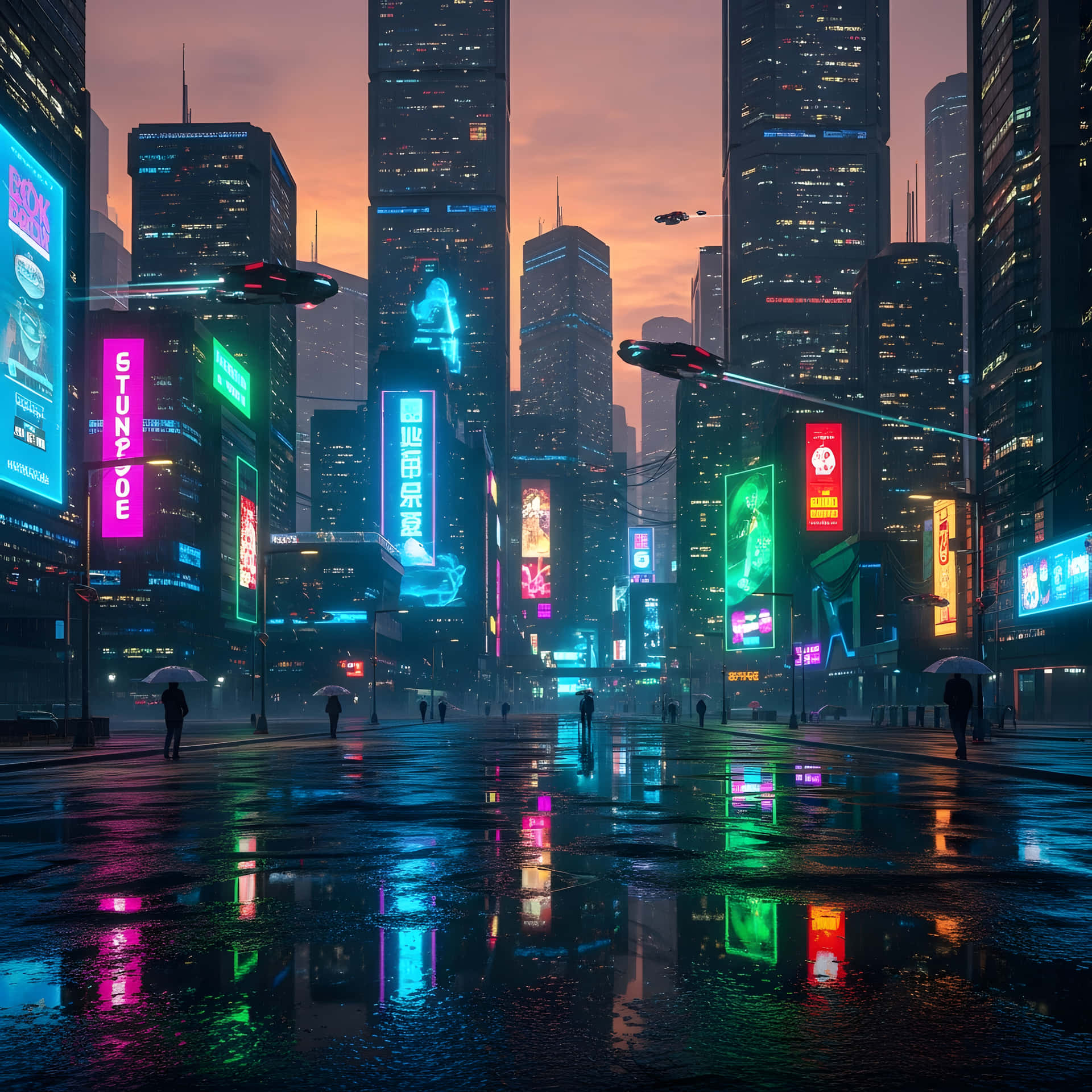 Cityscape Neon Rain Wallpaper