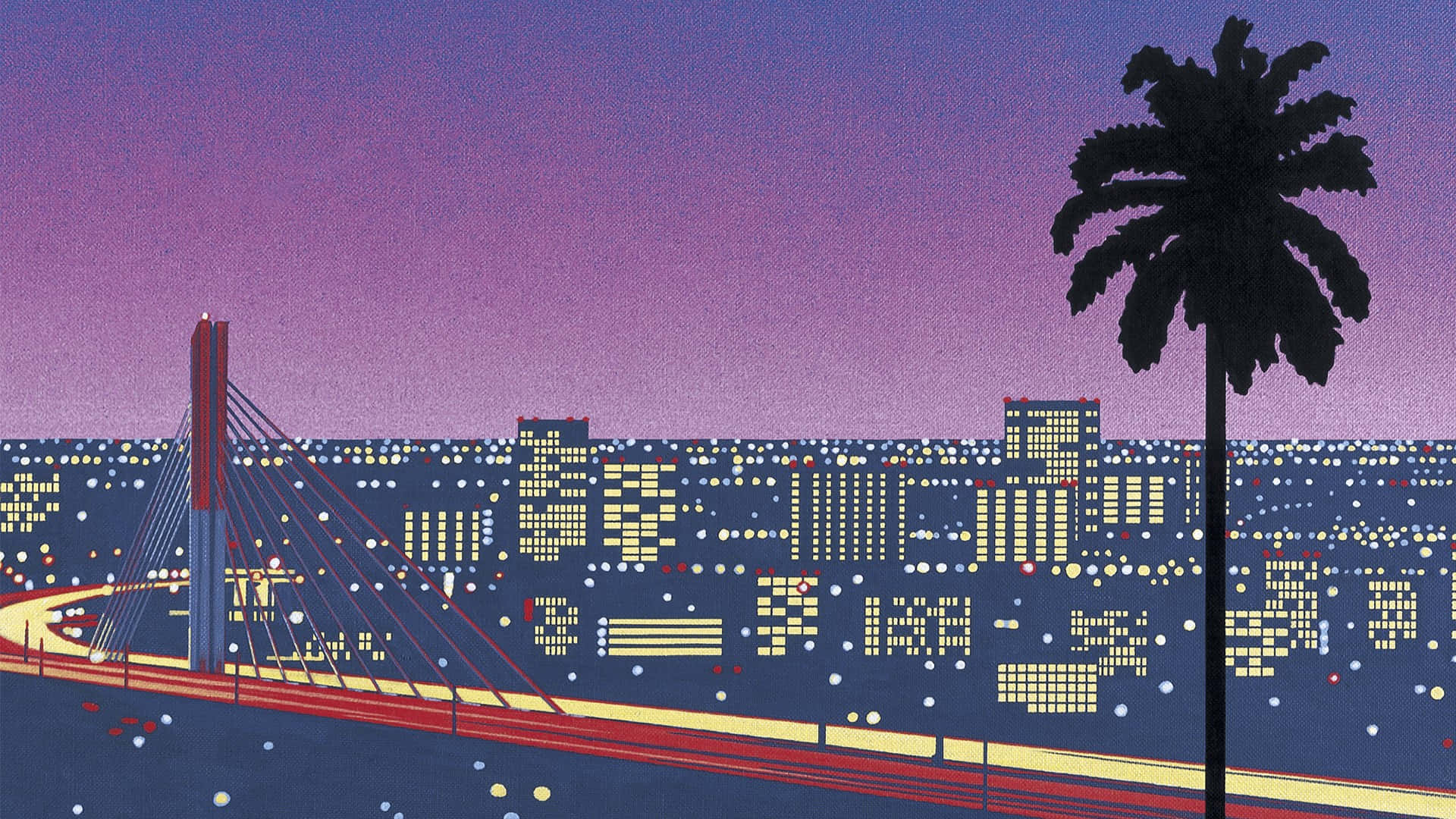 Download Cityscape Sunset Bridge Artby Hiroshi Nagai Wallpaper ...