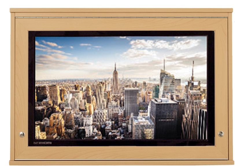 Cityscape Through Window Frame PNG