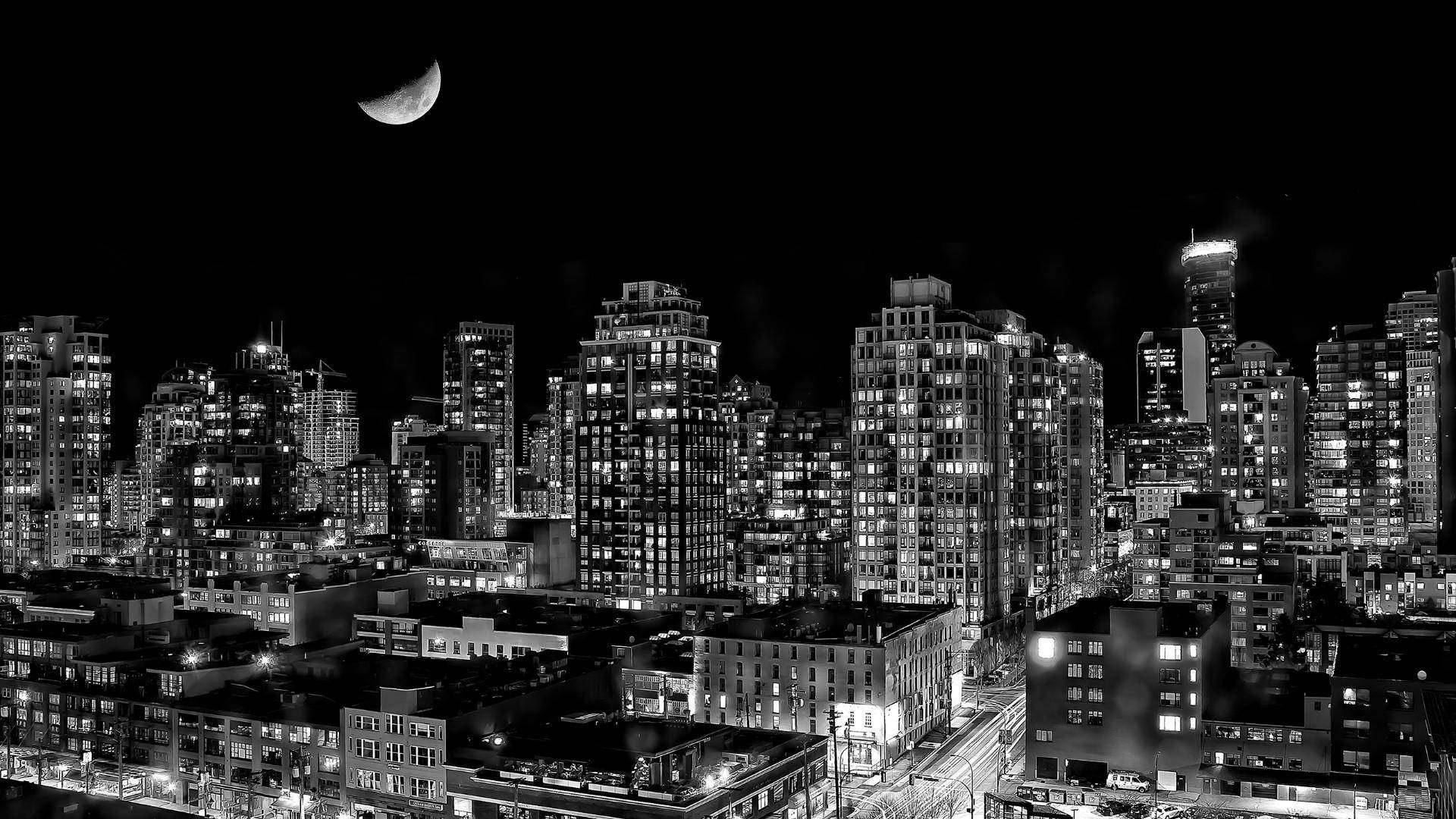 Cityscape With Crescent Moon