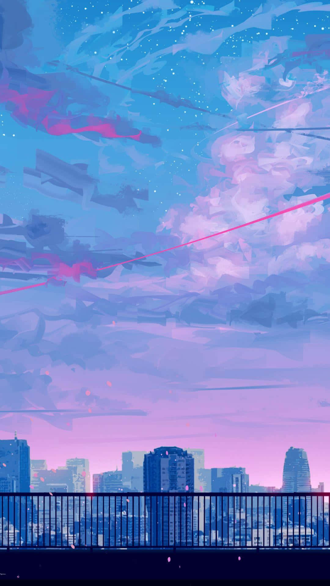 Byer Landscape Pink og Blå Æstetisk Wallpaper