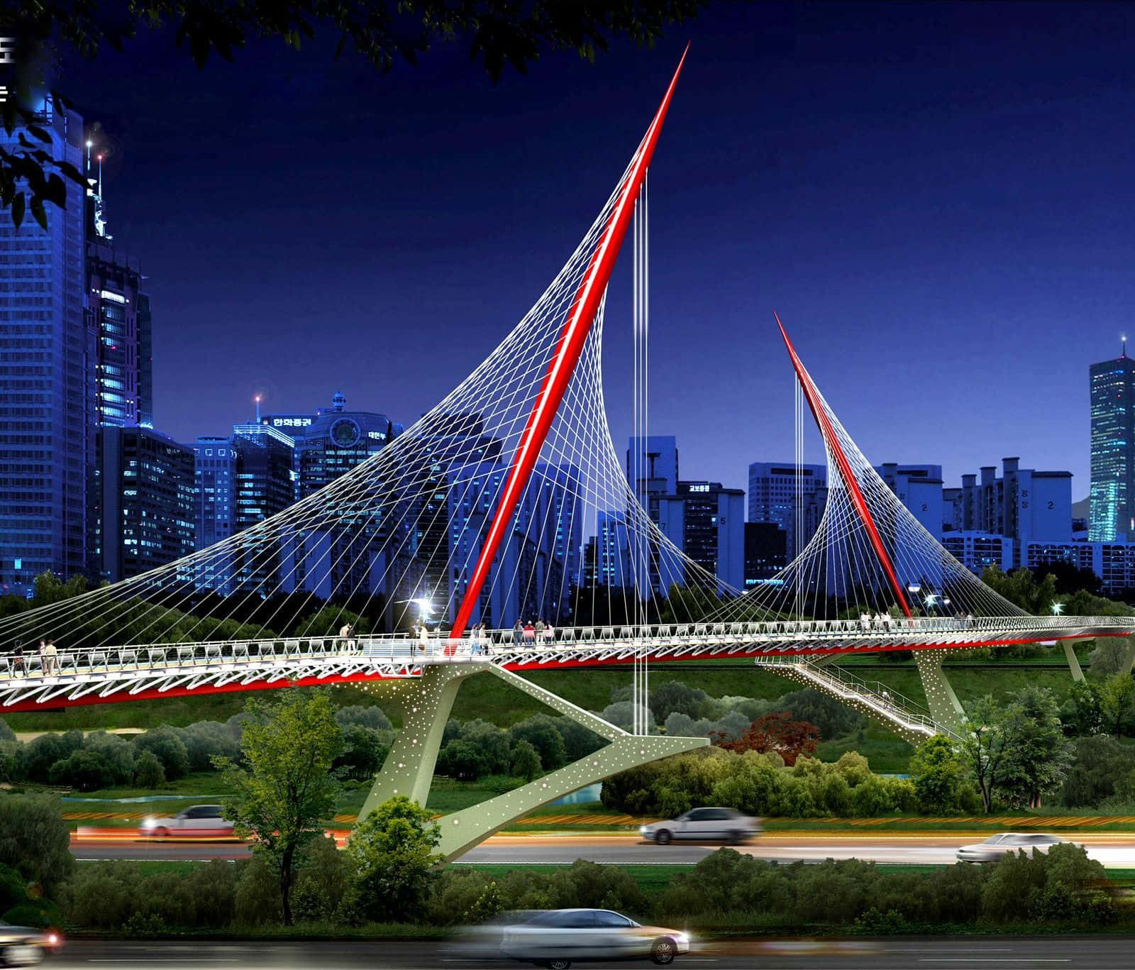 A Bridge With A Red And White Design