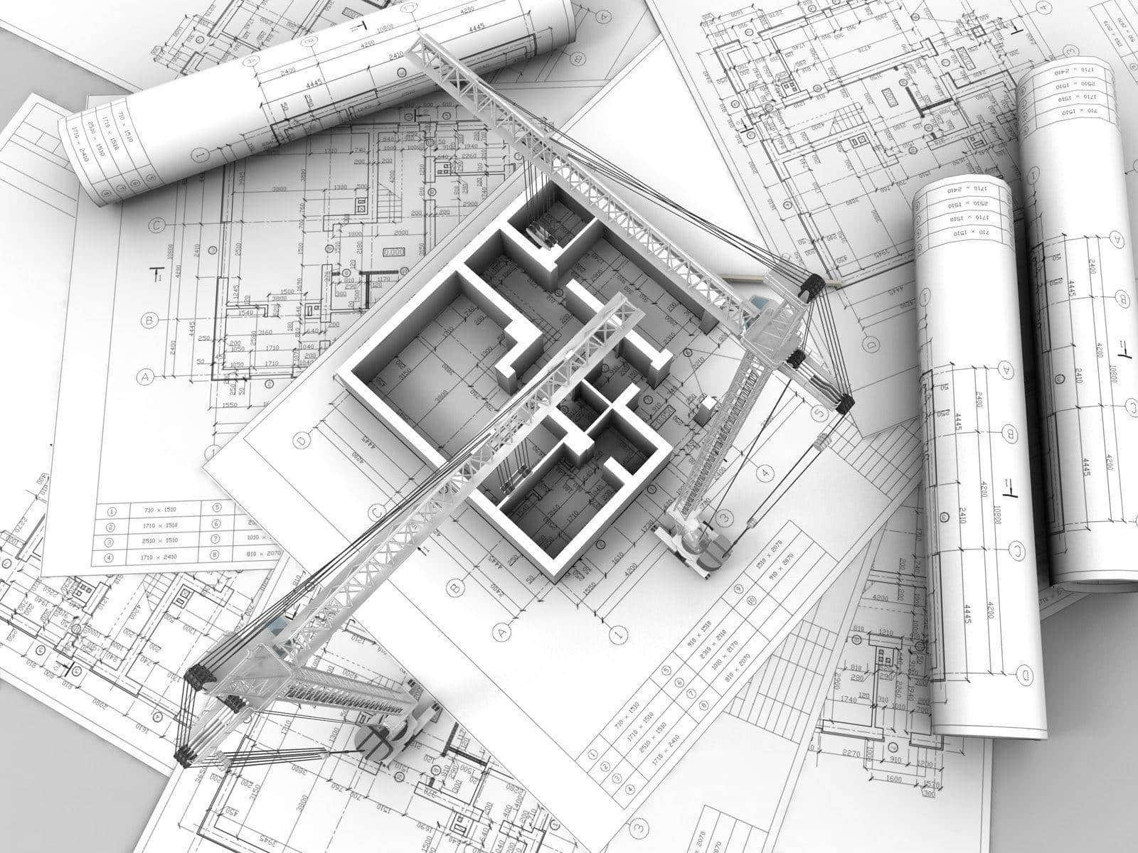 Architectural Plans And Blueprints On A White Background