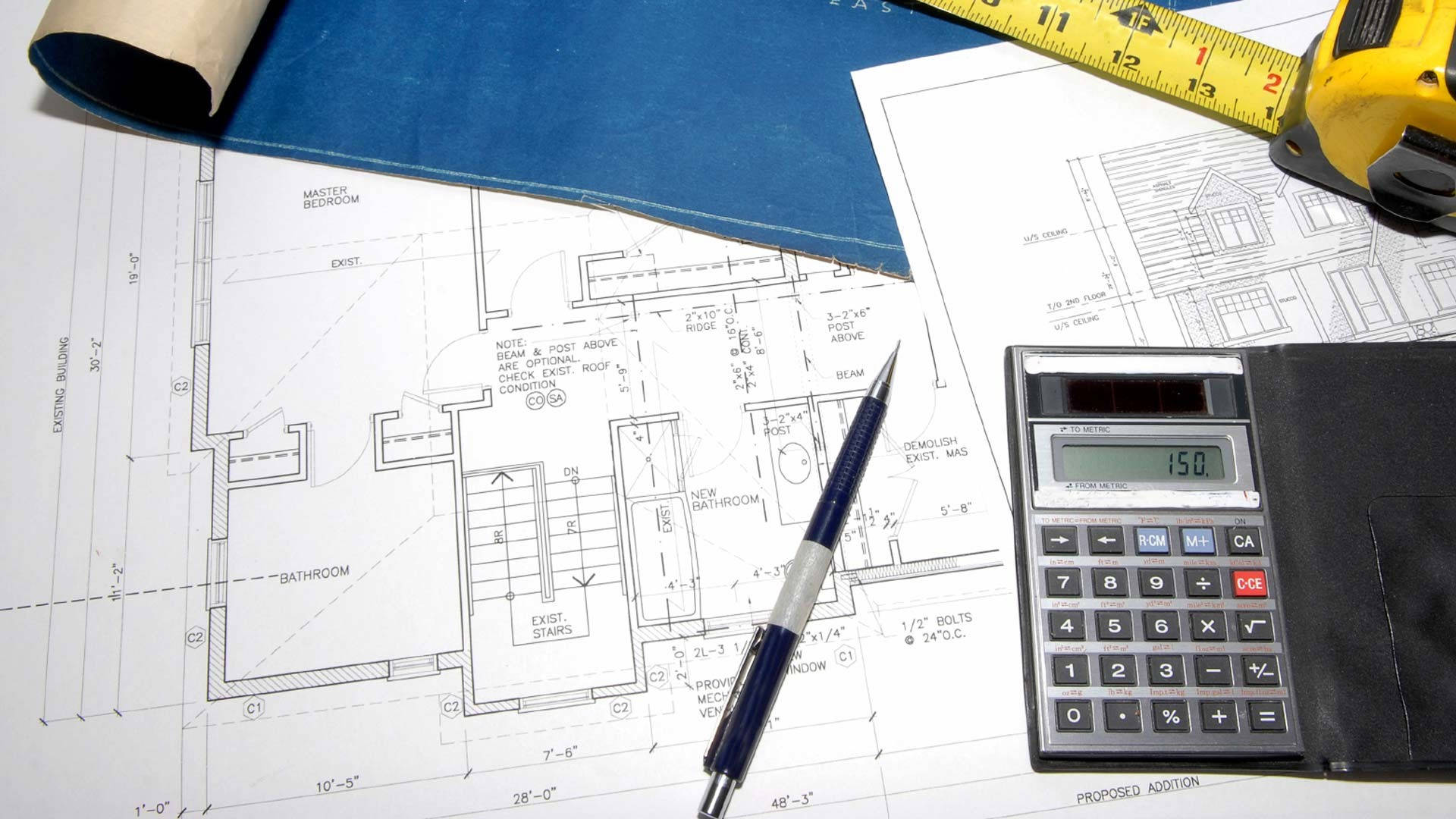 Civil Engineering Blueprint And Calculator Desktop Wallpaper