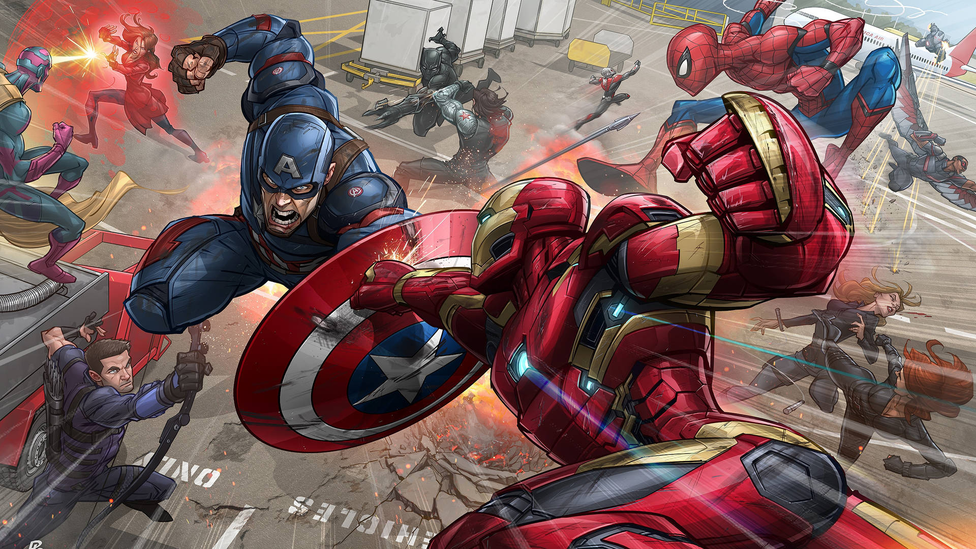 Ilustraciónde La Guerra Civil Marvel Para Portátil Fondo de pantalla