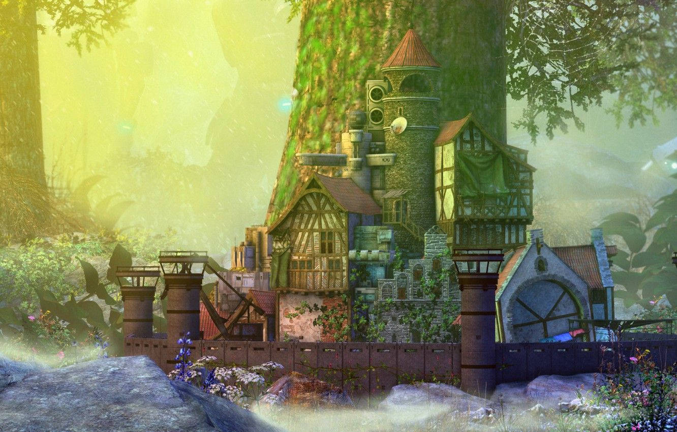 A Fantasy Castle In The Forest Wallpaper