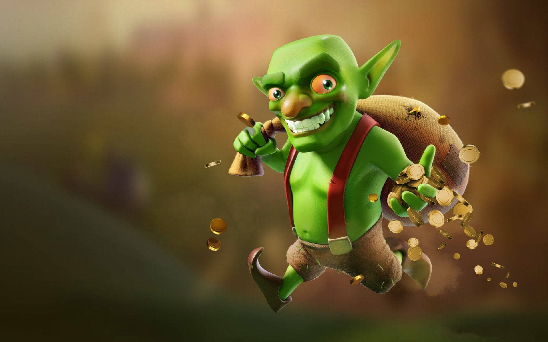 Clash Of Clans Goblin With Coins Wallpaper