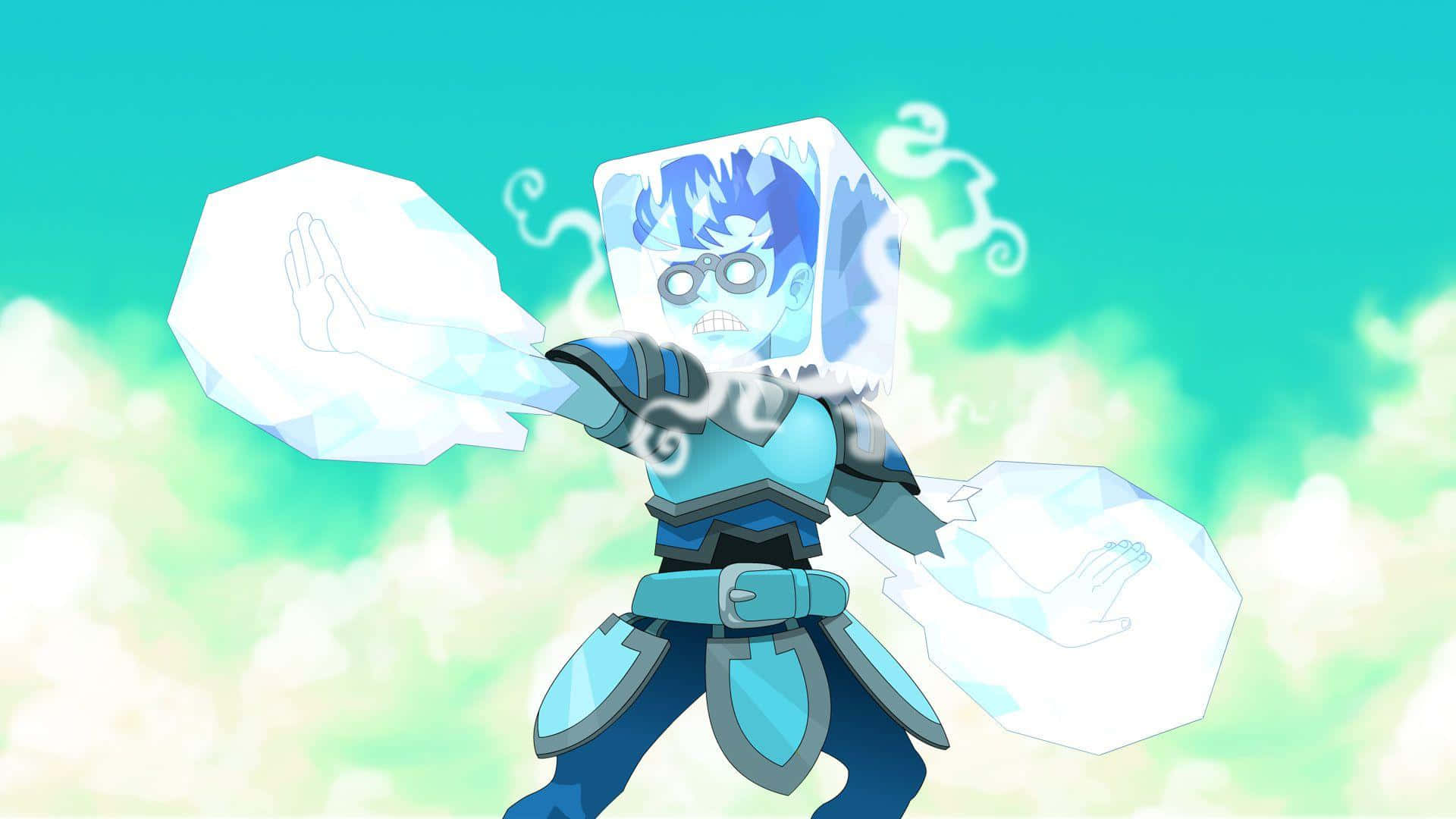 A Character In A Blue Outfit With A Blue Ice Cube