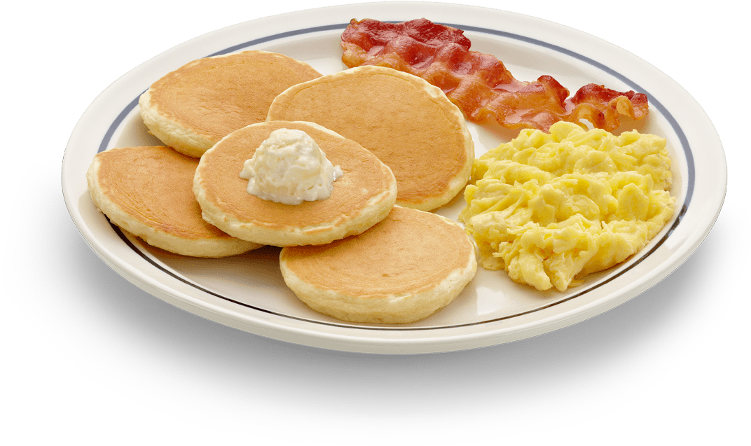 Classic American Breakfast Pancakes Bacon Eggs PNG
