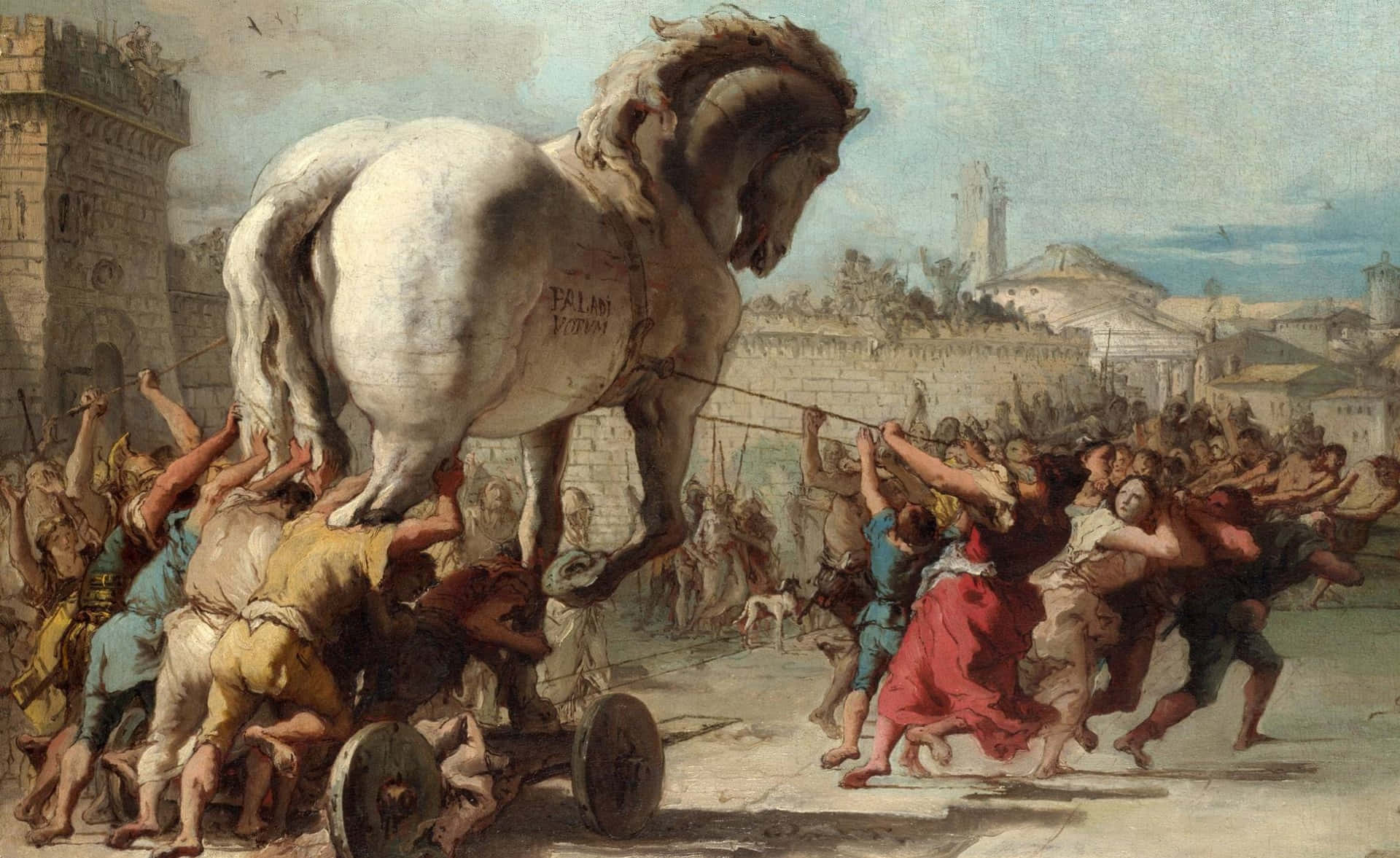Klassischekunst: Der Einzug Des Trojanischen Pferdes In Troja. Wallpaper