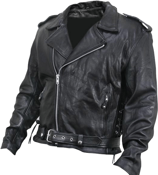 Classic Black Leather Biker Jacket PNG