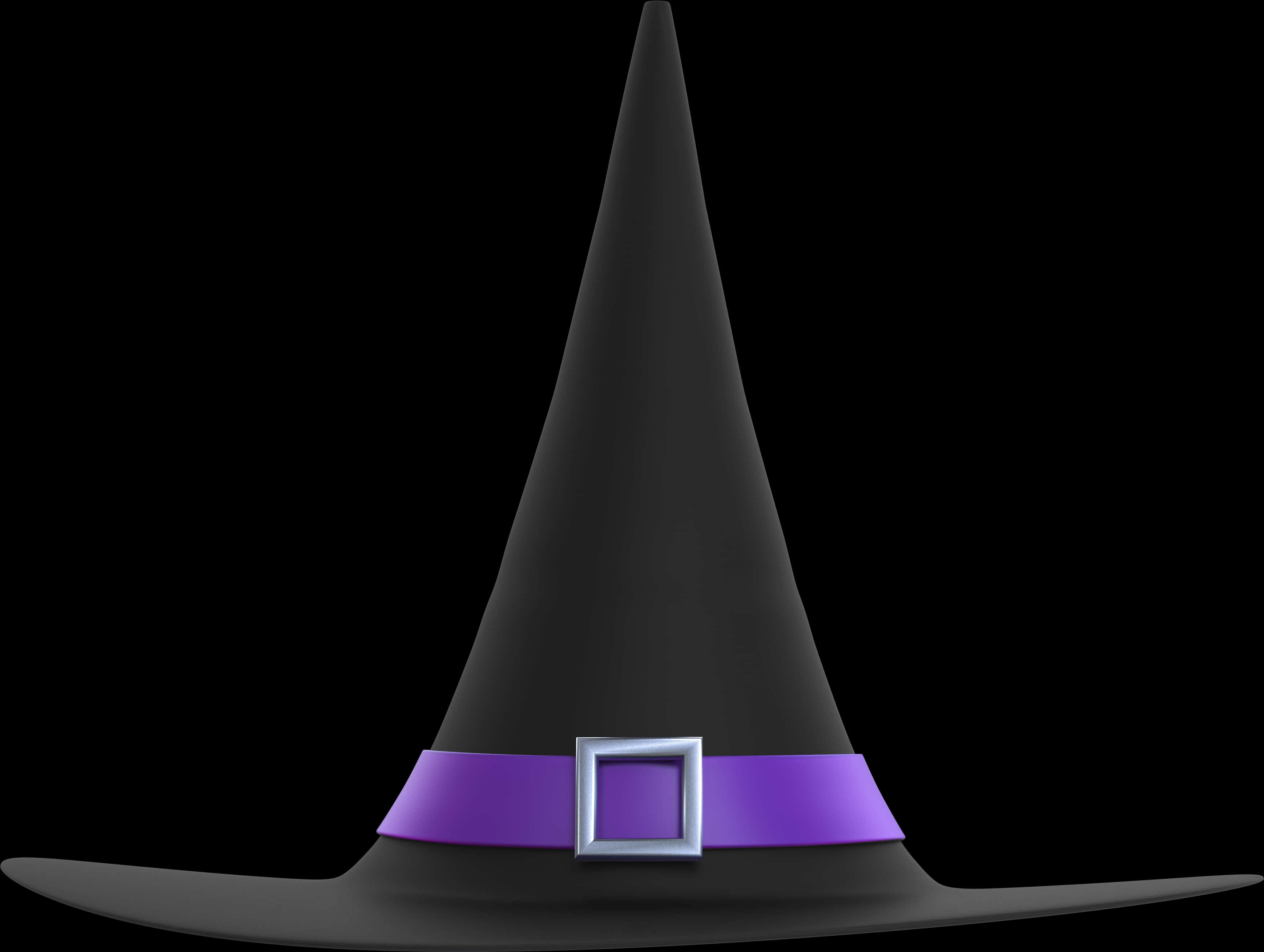 Classic Black Witch Hatwith Purple Ribbon PNG
