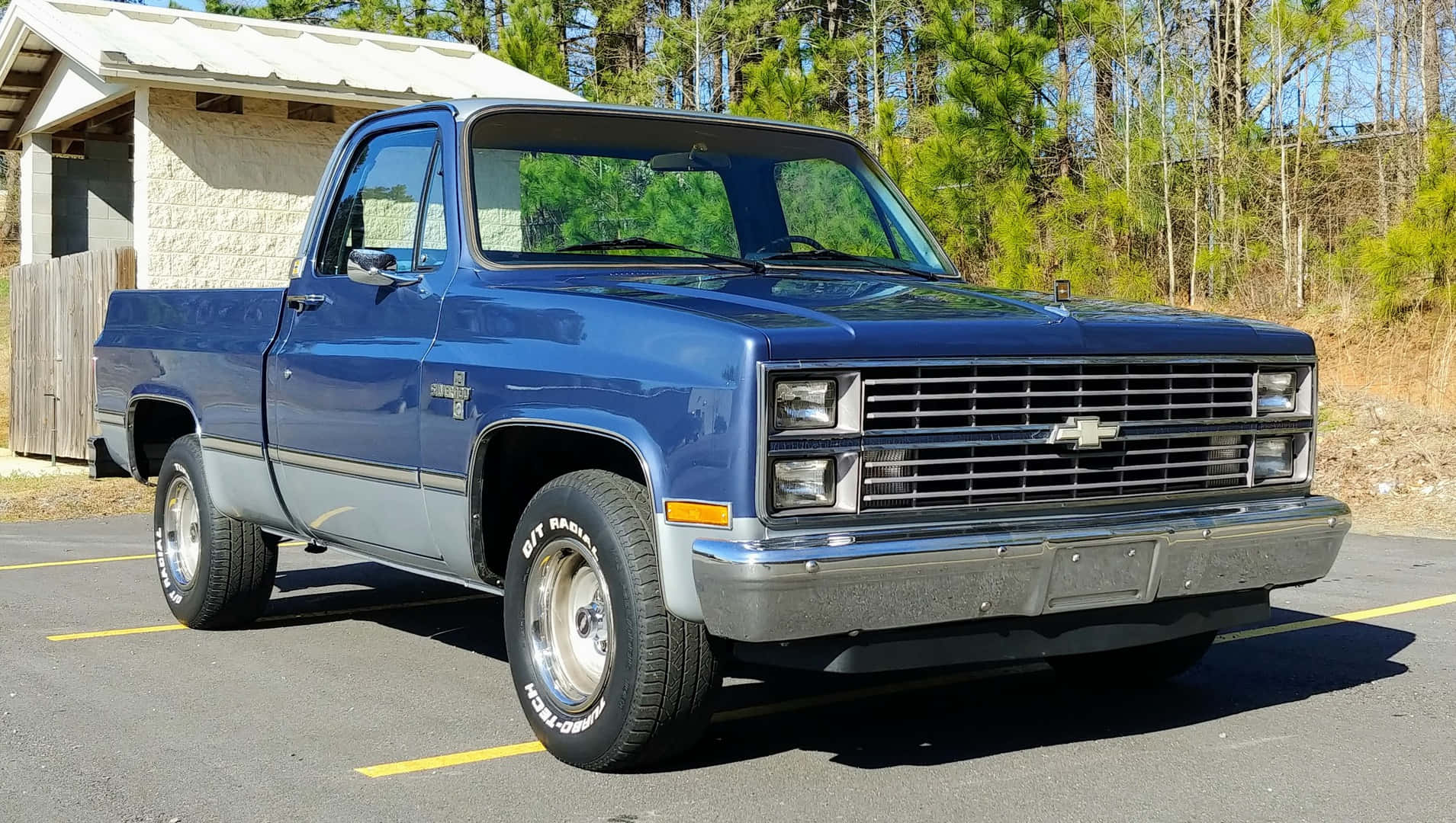 Download Classic Blue Chevrolet Square Body Truck Wallpaper