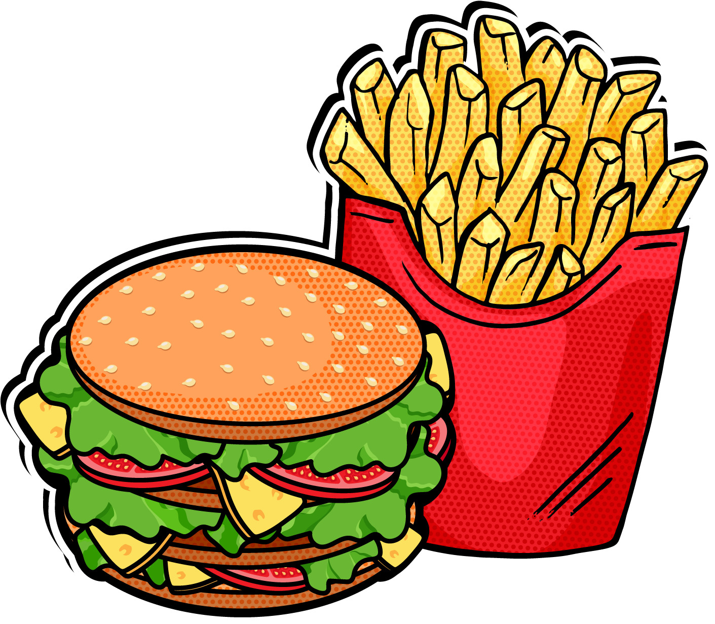 Classic Burgerand Fries Illustration PNG