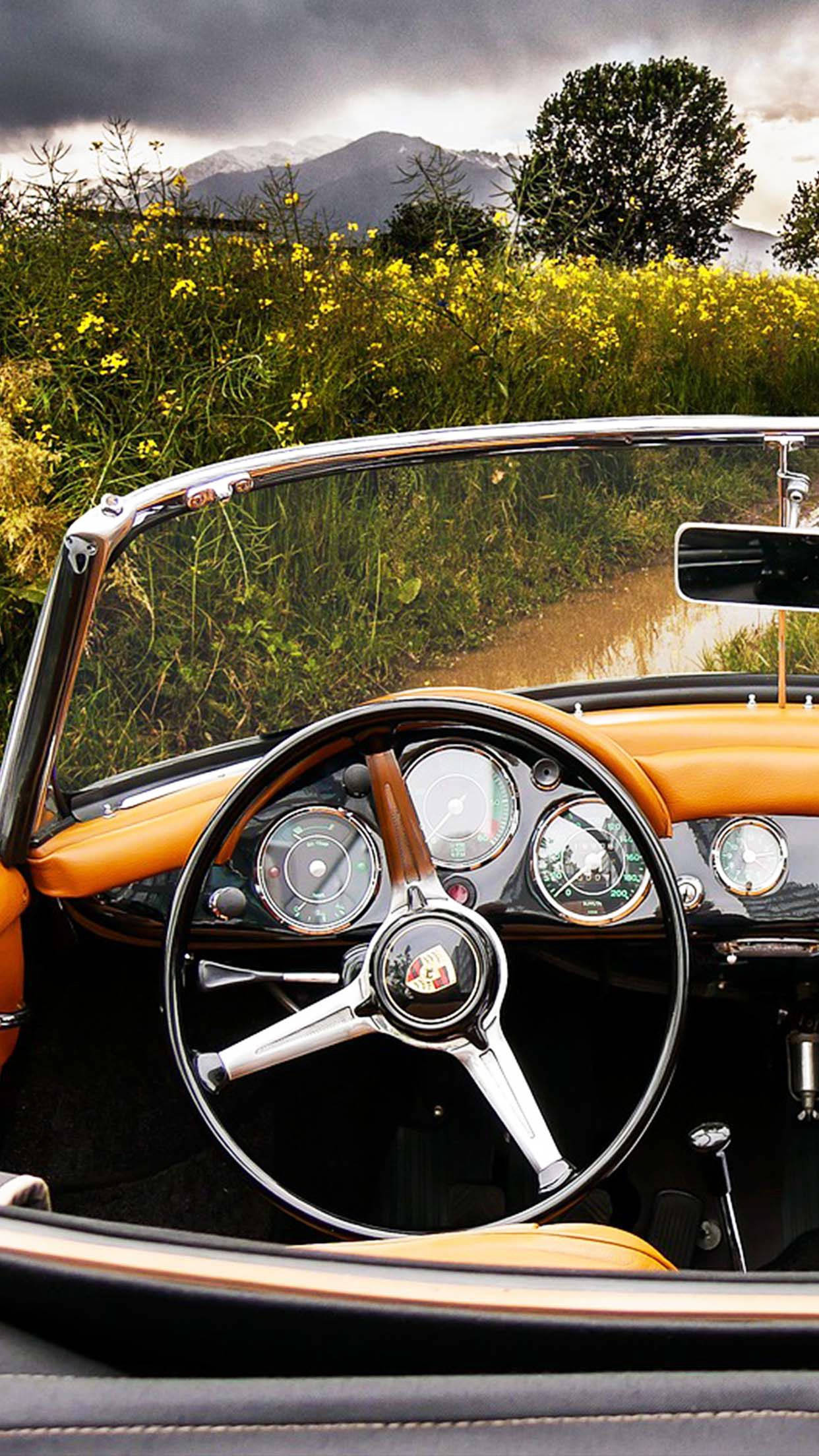 Classic Car Steering Wheel Phone Wallpaper