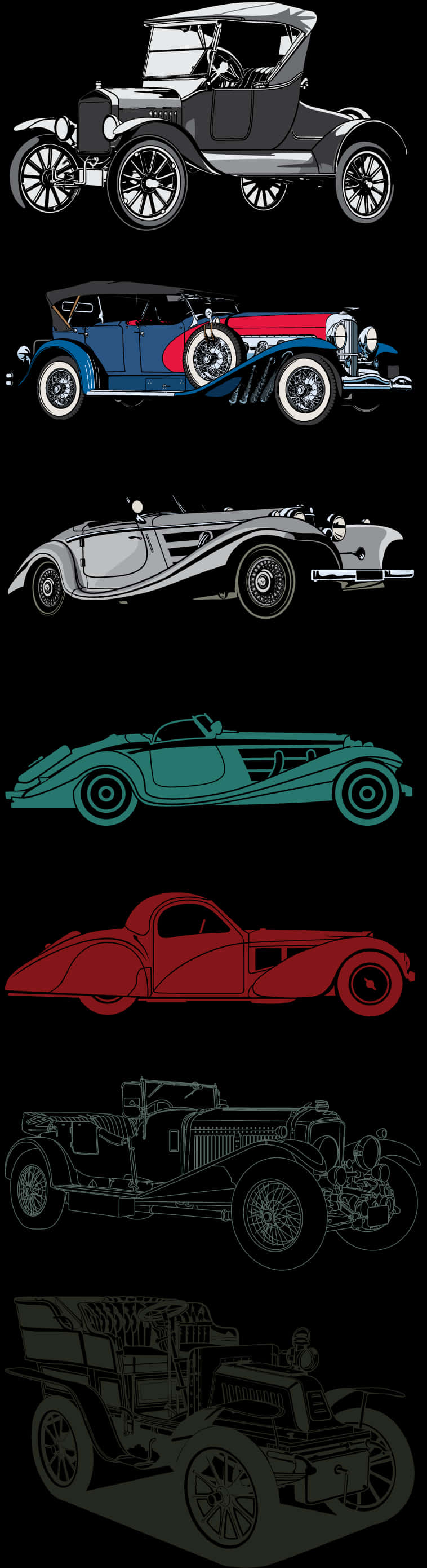 Classic Car Vectors Collection PNG