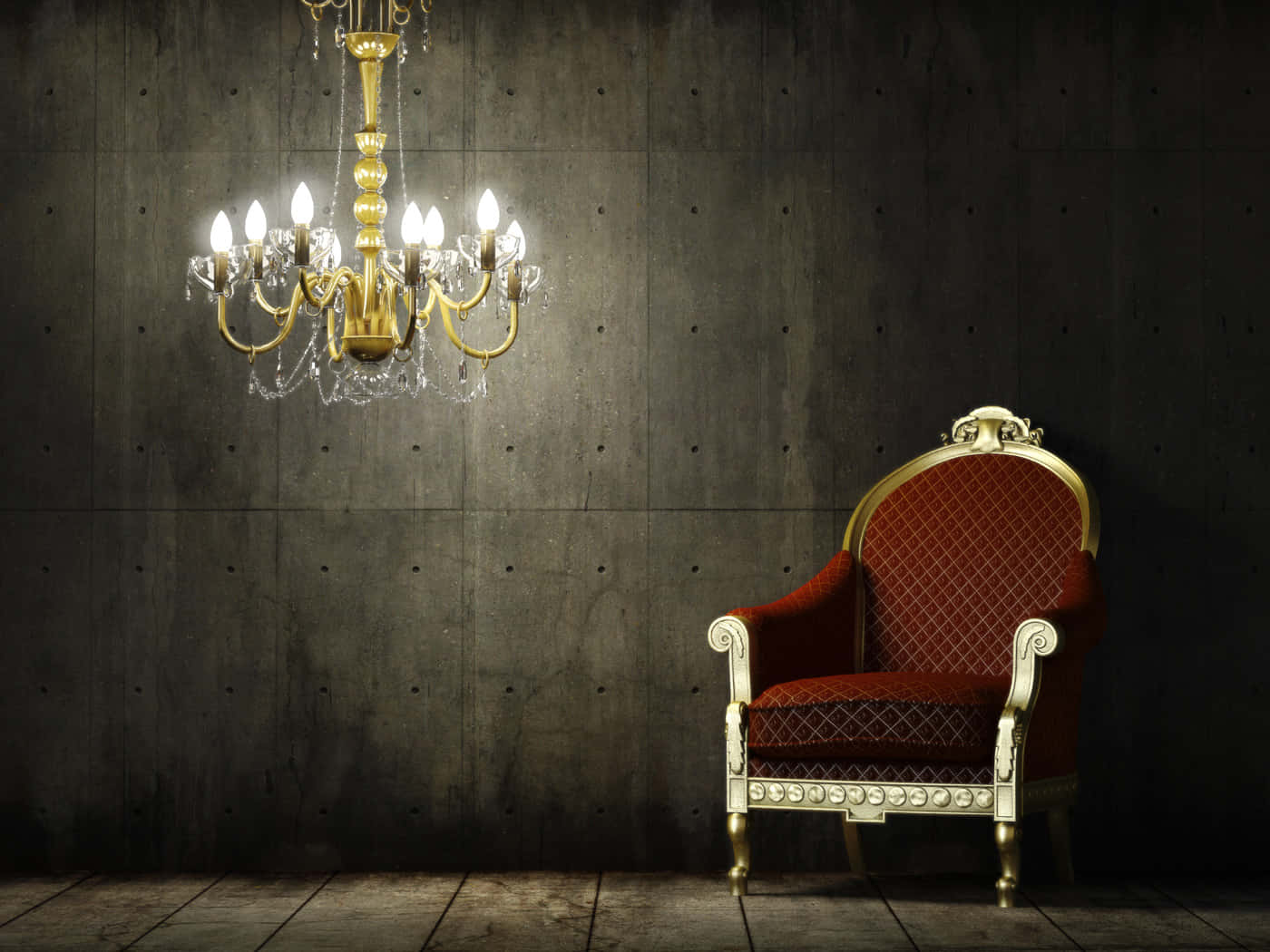 Elegant Antique Chair Under a Classic Vintage Chandelier Wallpaper