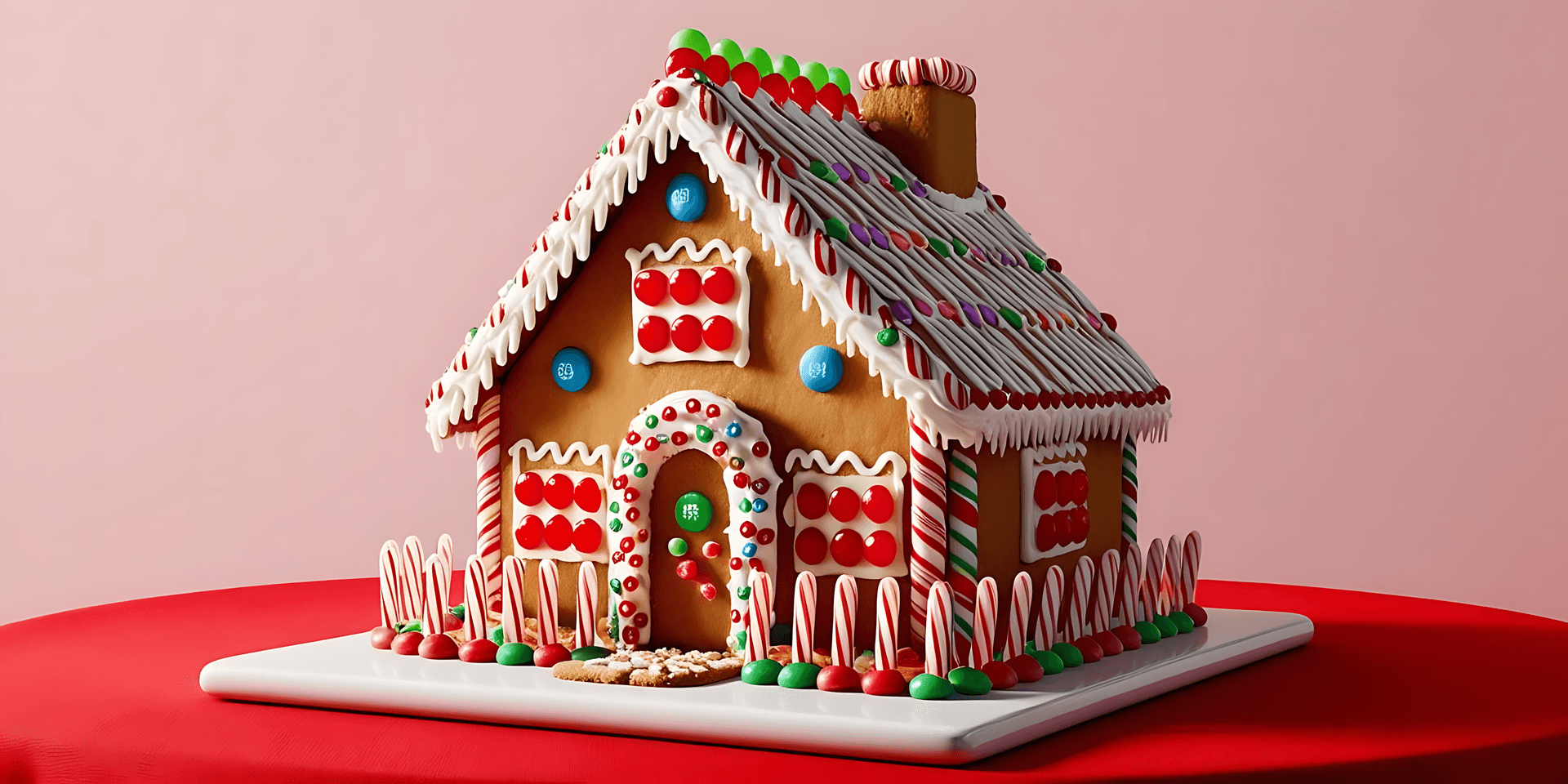 Classic Gingerbread House On Red Table Wallpaper