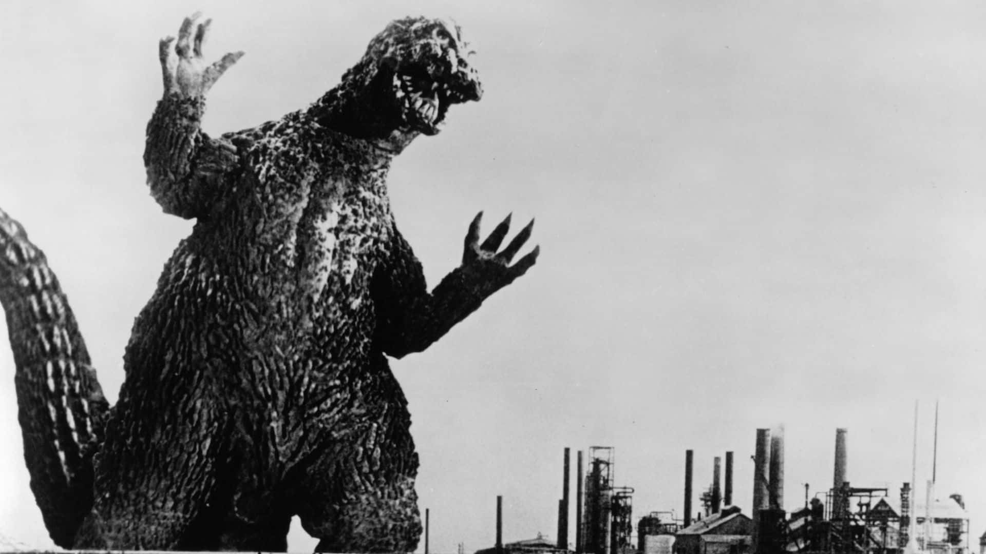 Caption: Iconic Classic Godzilla Rampage Scene Wallpaper