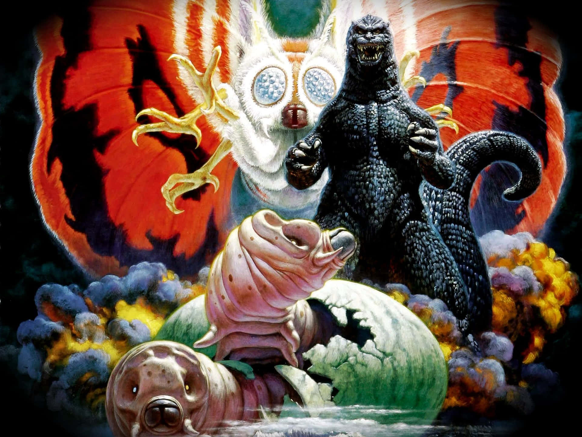 The mighty Classic Godzilla Roaring in the Cityscape Wallpaper