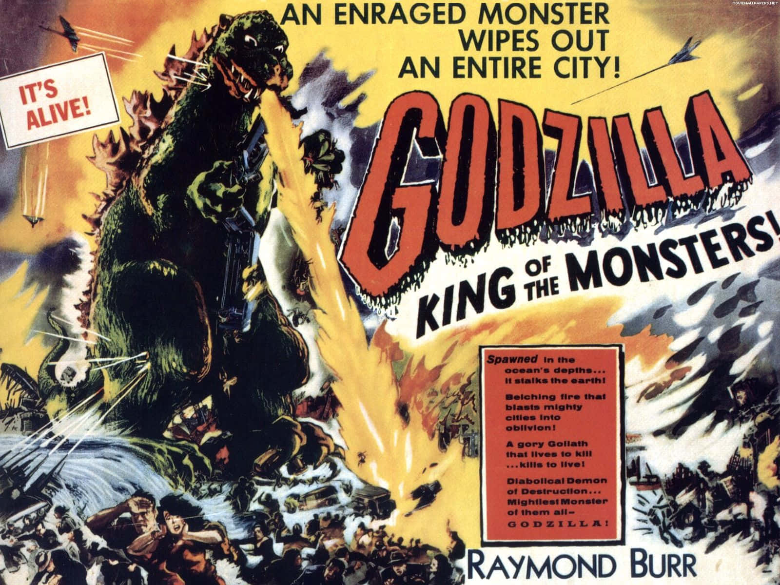Classic Godzilla Unleashing Mayhem Wallpaper