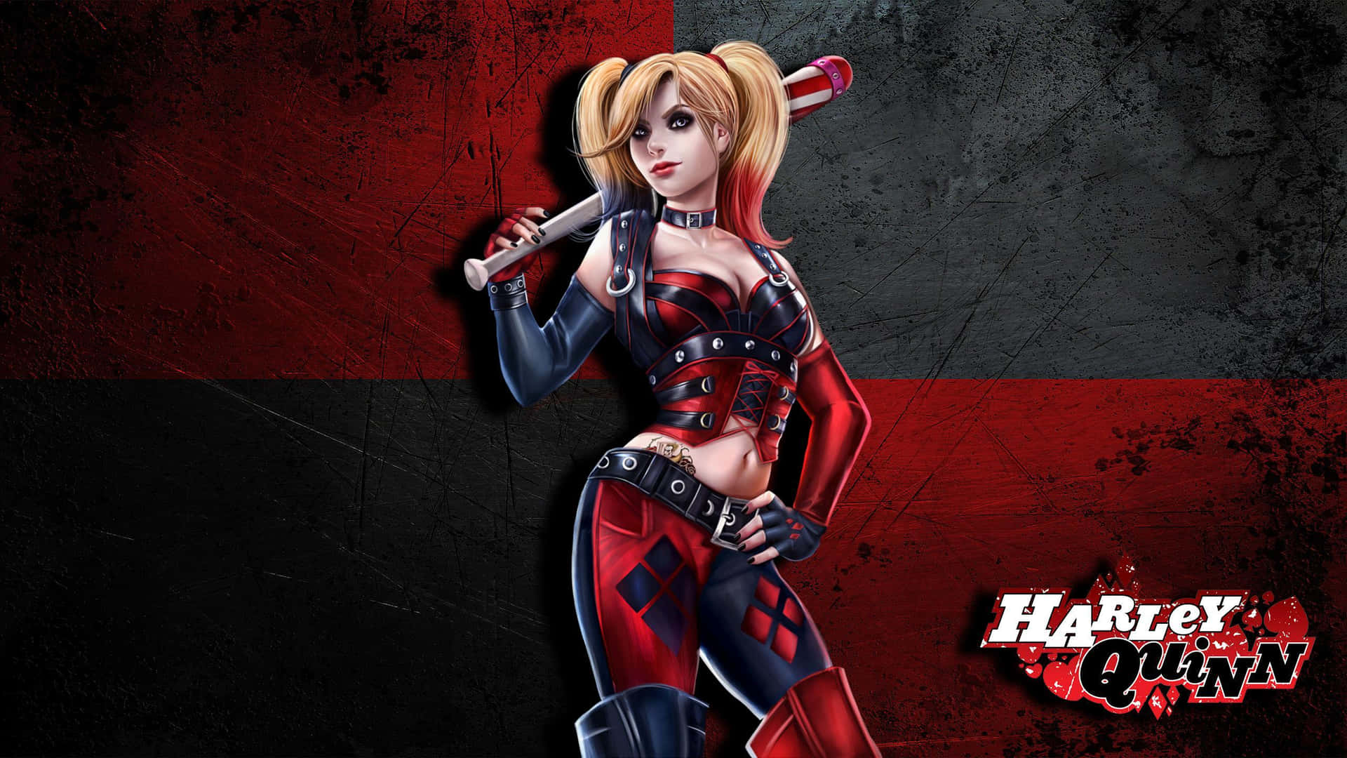 Klassieke Harley Quinn Rode Zwarte Kostuum Achtergrond