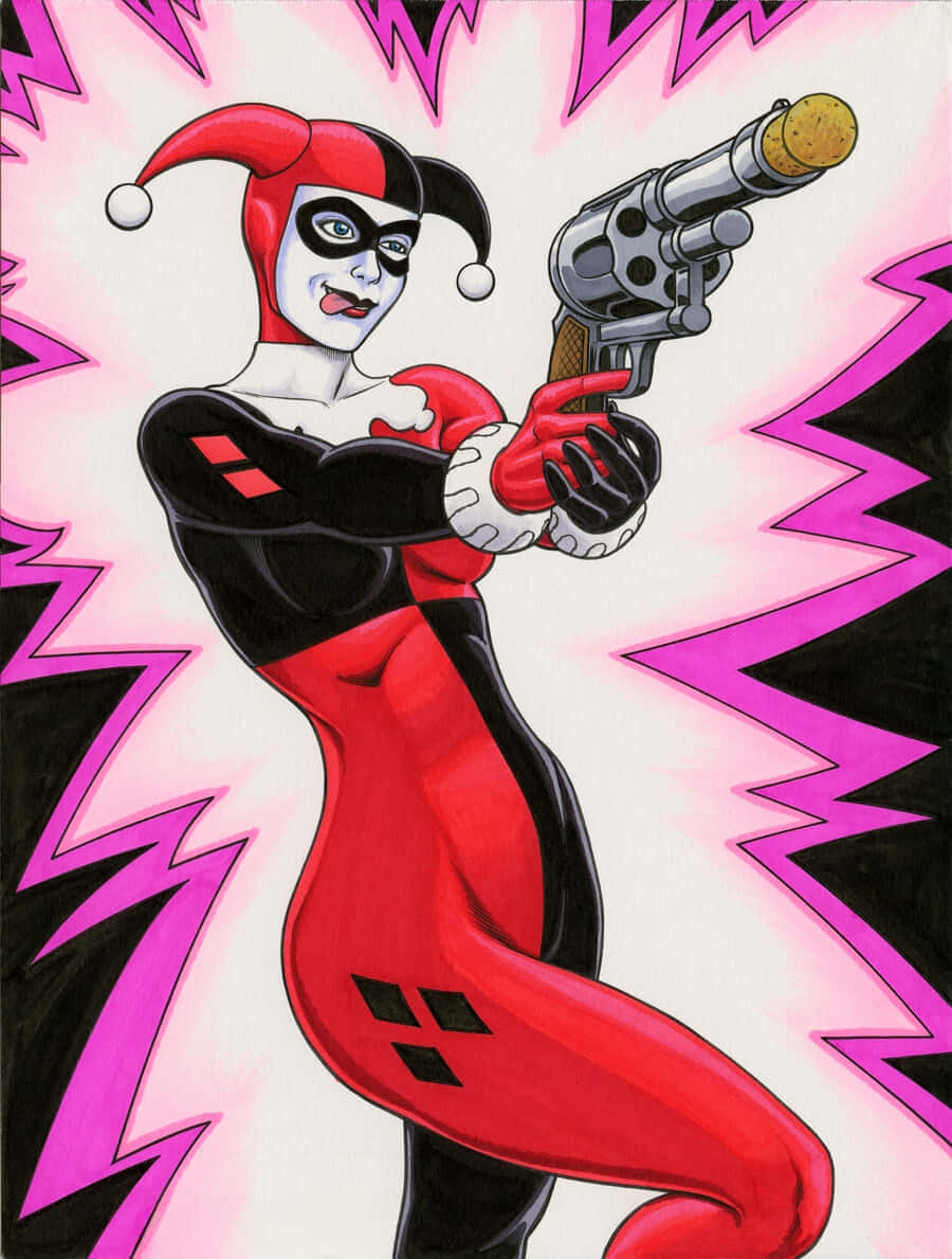 Download Classic Harley Quinn With Gun Wallpaper | Wallpapers.com