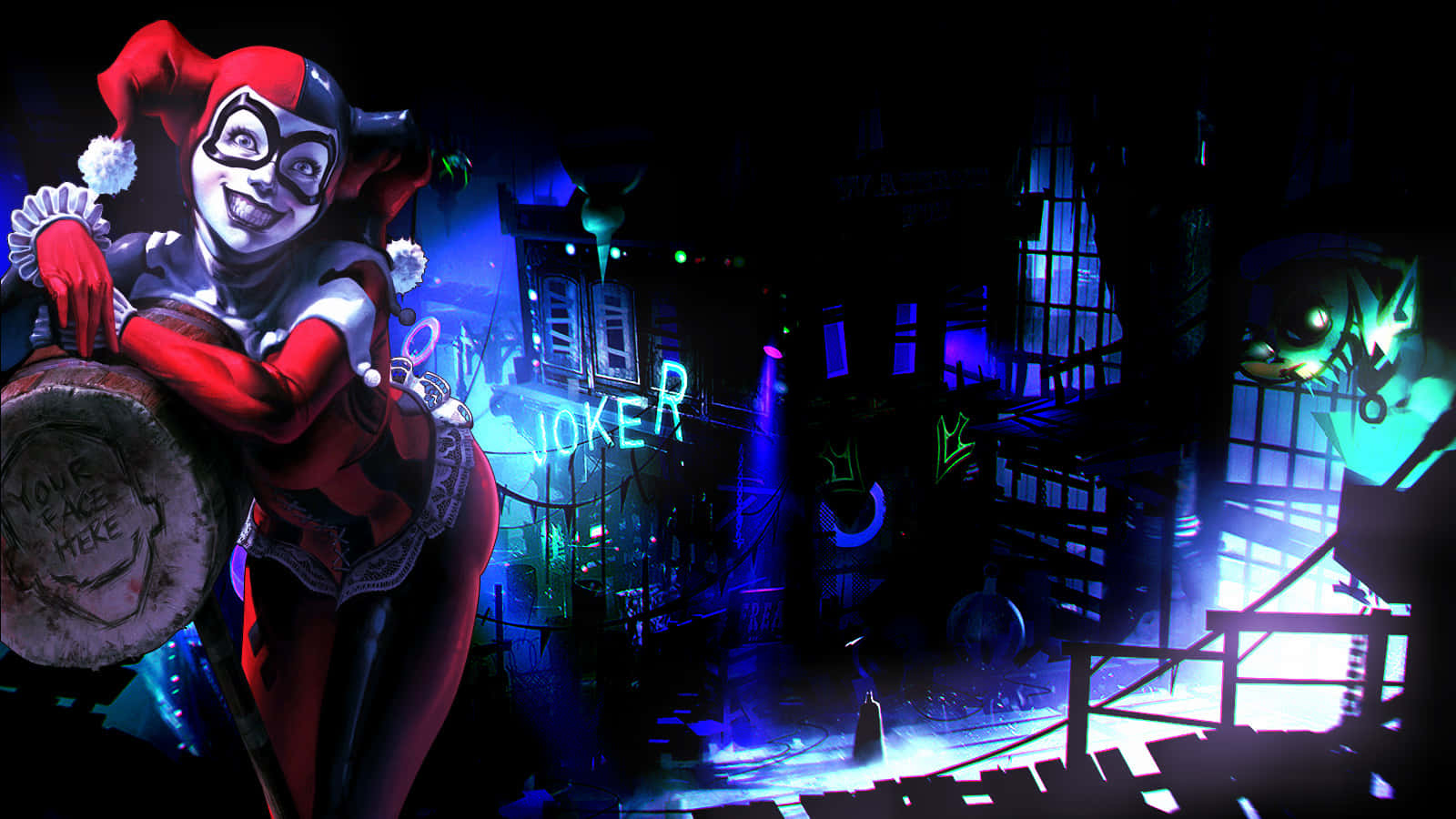 Klassieke Harley Quinn In Gotham Nacht Achtergrond