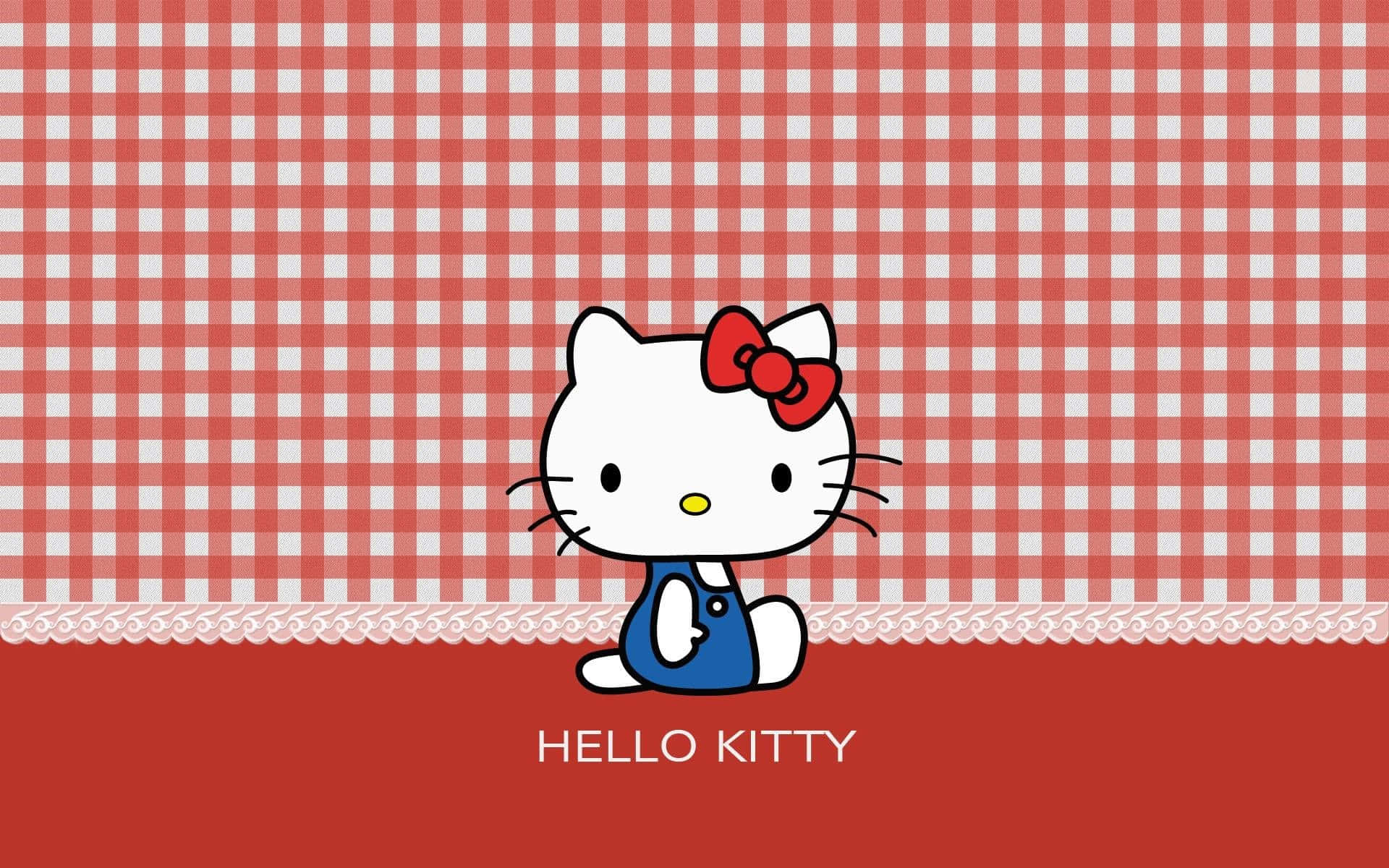 Classic Hello Kitty Red Gingham Background Wallpaper
