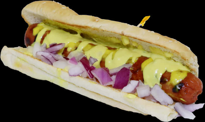 Classic Hot Dogwith Mustardand Onions PNG