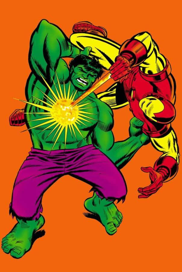 Klassisk Iron Man og Hulk maleri scene Wallpaper