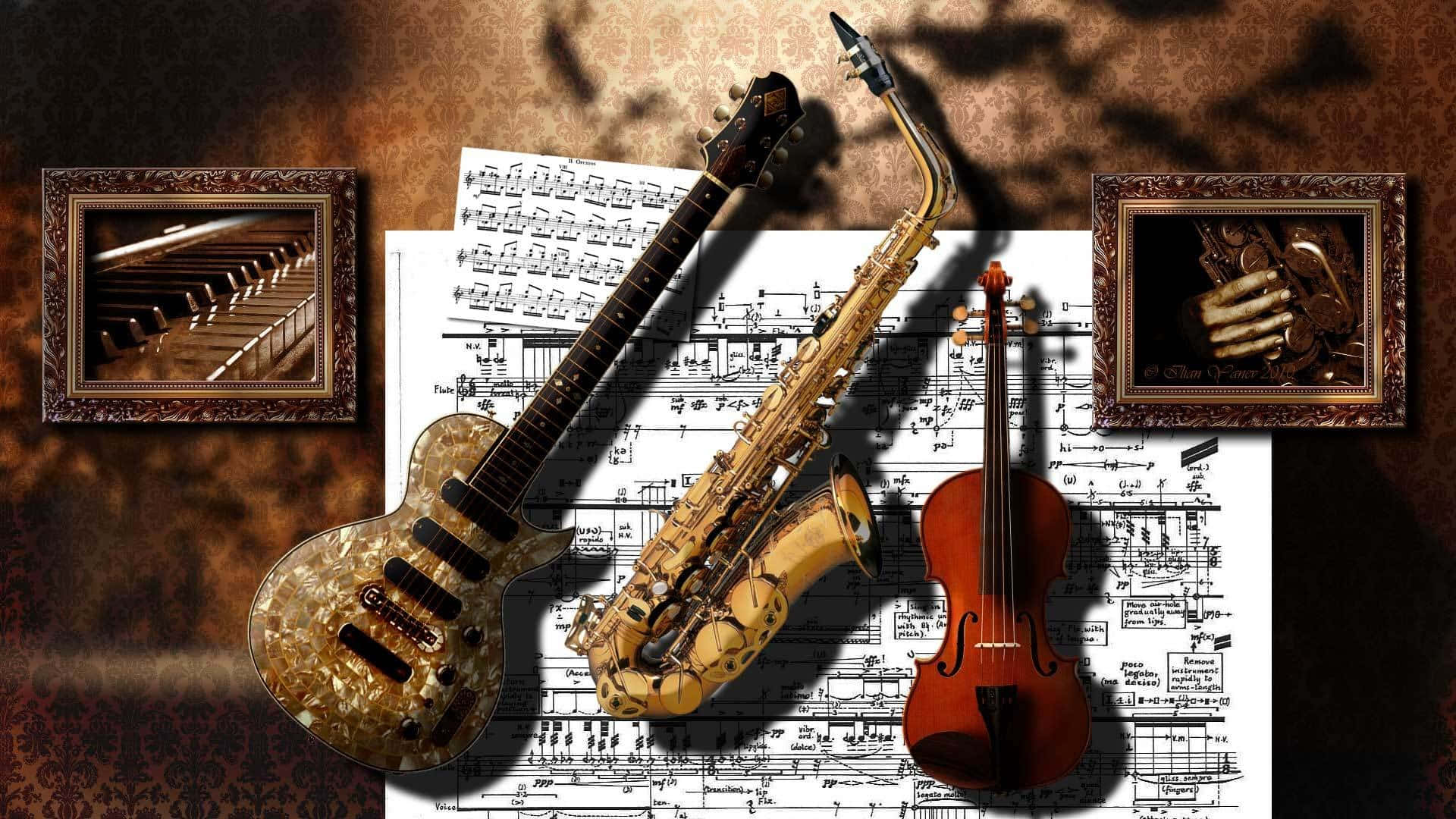 Classic Musical Instrument With Music Sheet Wallpaper