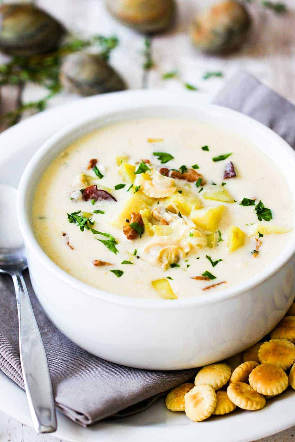Authentic New England Clam Chowder with Crackers Wallpaper