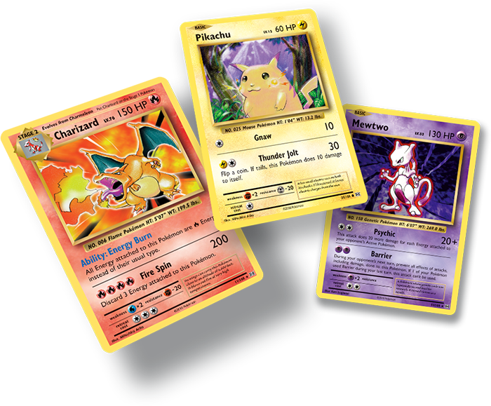 Classic Pokemon Cards Charizard Pikachu Mewtwo PNG