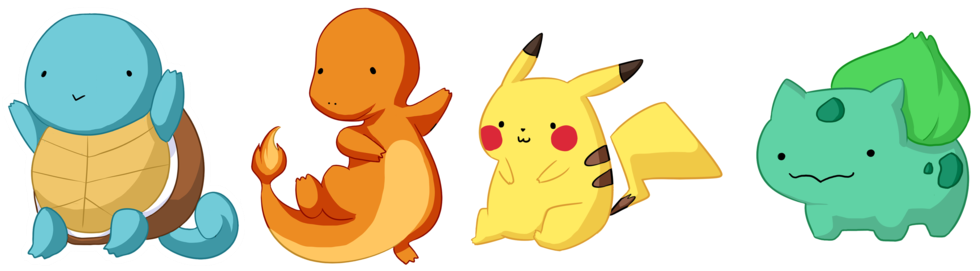 Classic Pokemon Starter Characters PNG