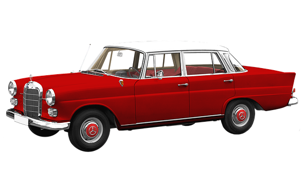 Classic Red Mercedes Benz Side View PNG