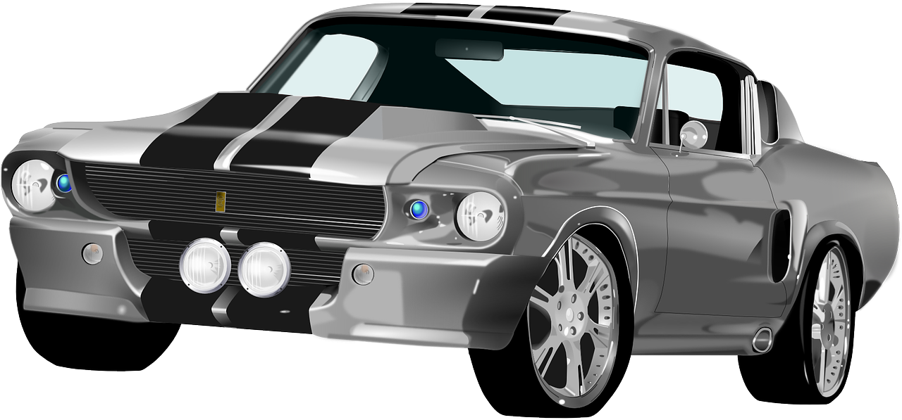 Classic Silver Mustangwith Stripes PNG