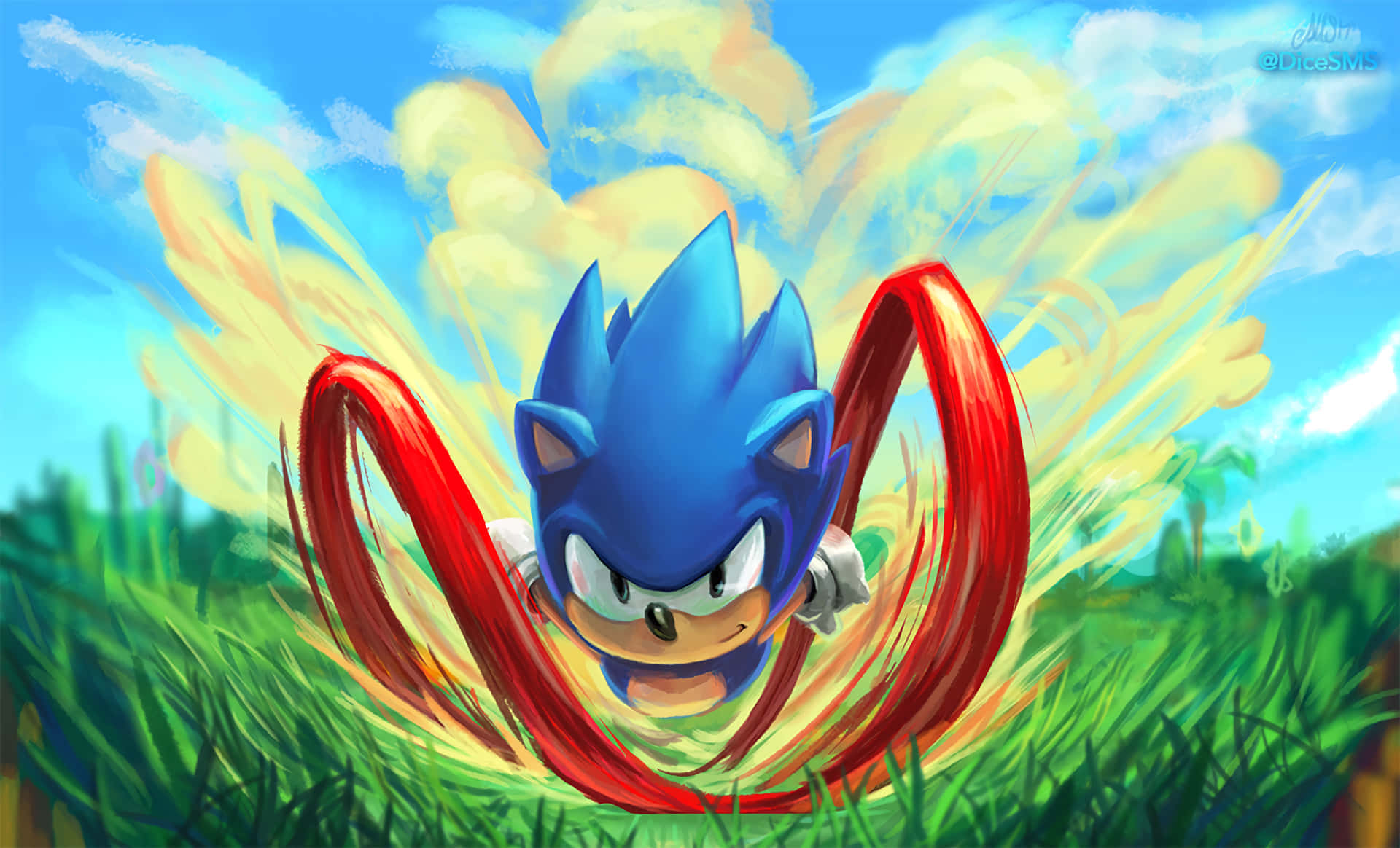 Classic Sonic Running Fast in Green Hill Zone Wallpaper