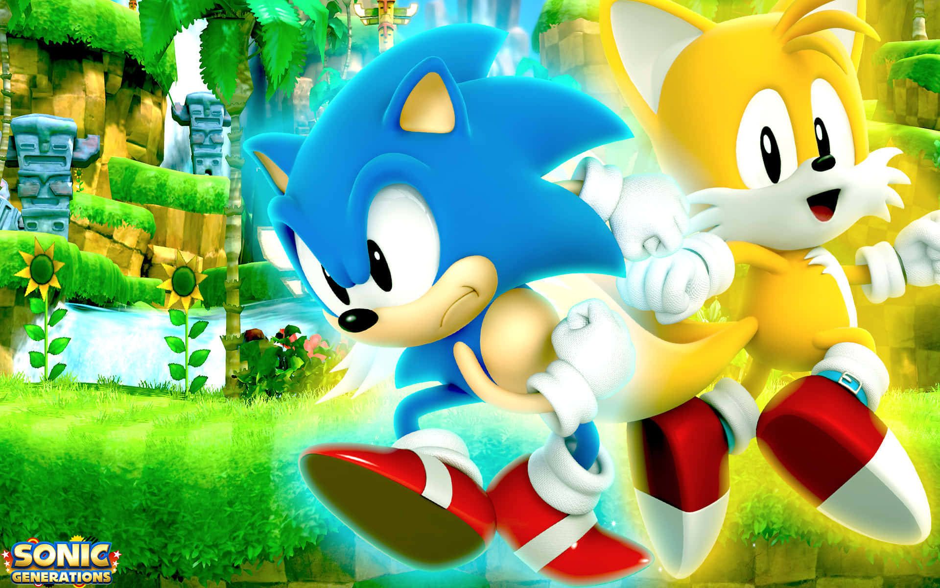 Classic Sonic running in the vibrant Green Hill Zone Wallpaper
