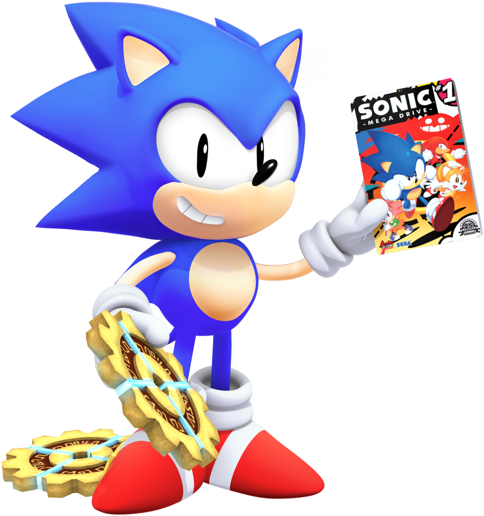 Classic Sonic Holding Game Box Art PNG