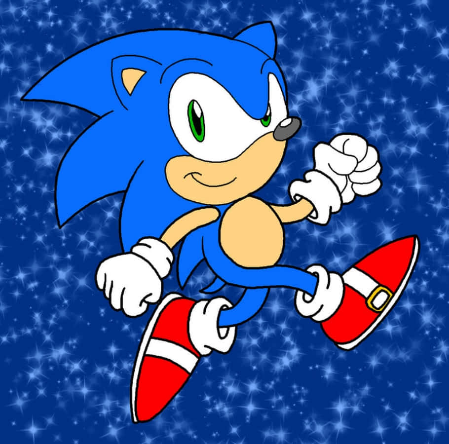Sonicthe Hedgehog Che Corre Su Uno Sfondo Blu.