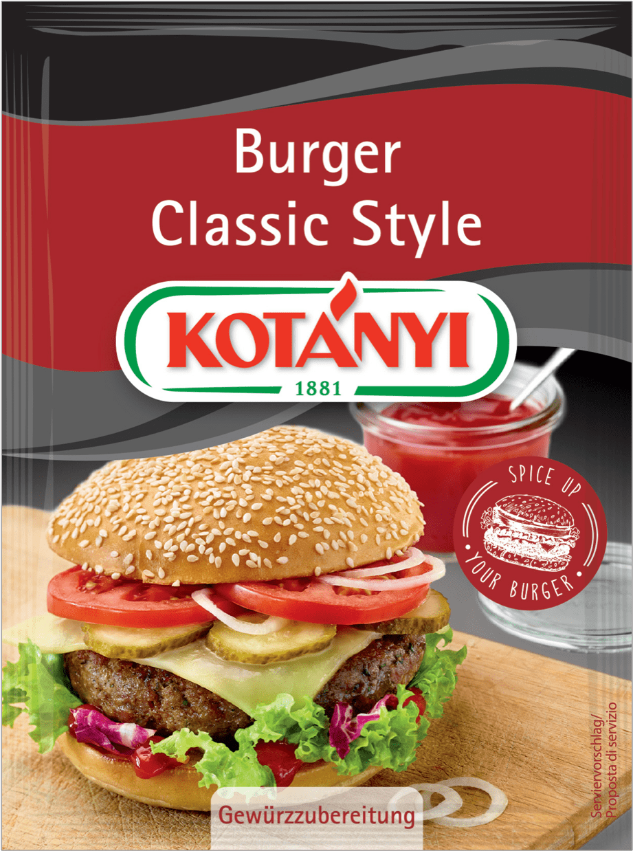 Classic Style Burger Advertisement Kotanyi PNG