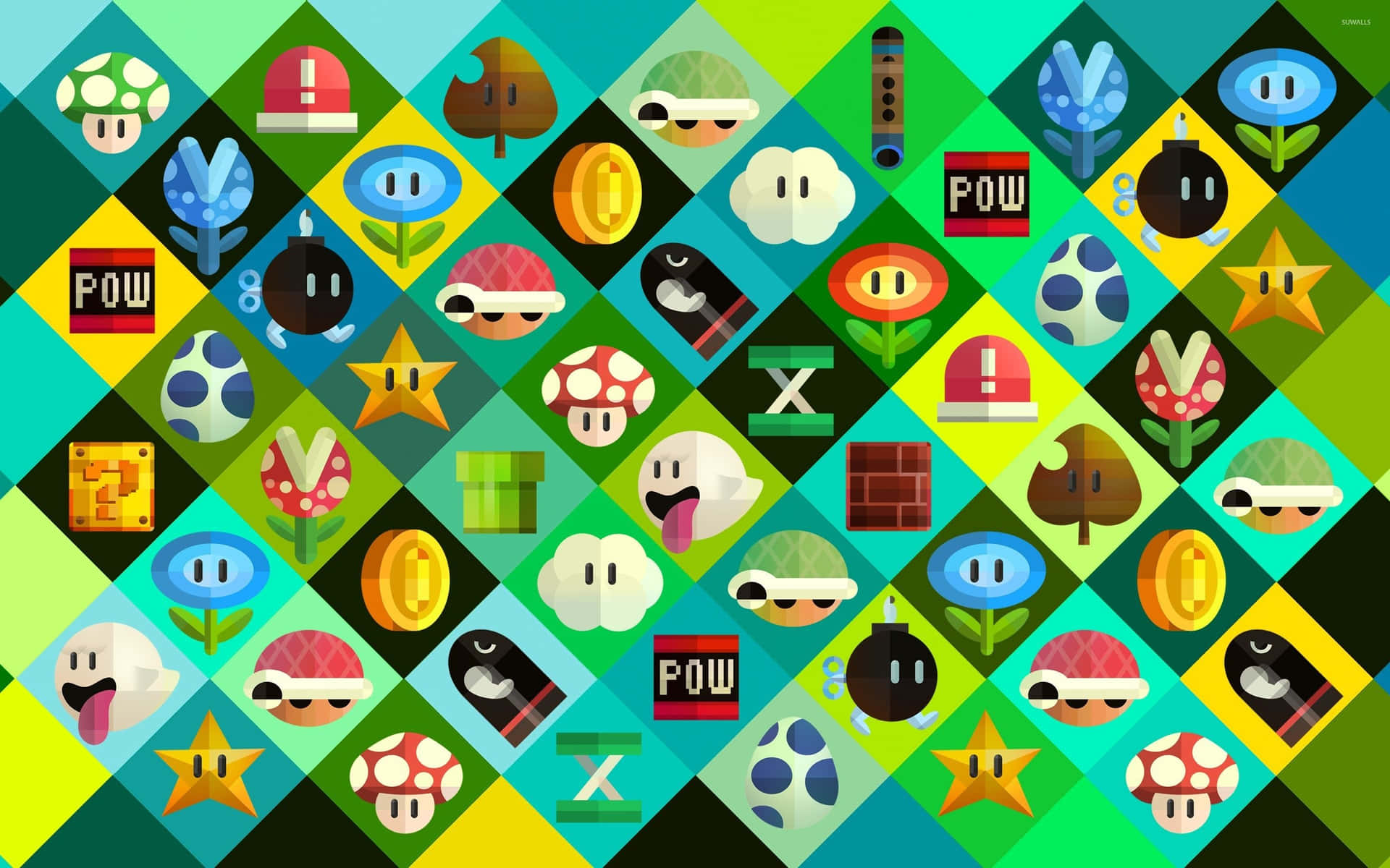 Classic Super Mario Game Icons Wallpaper