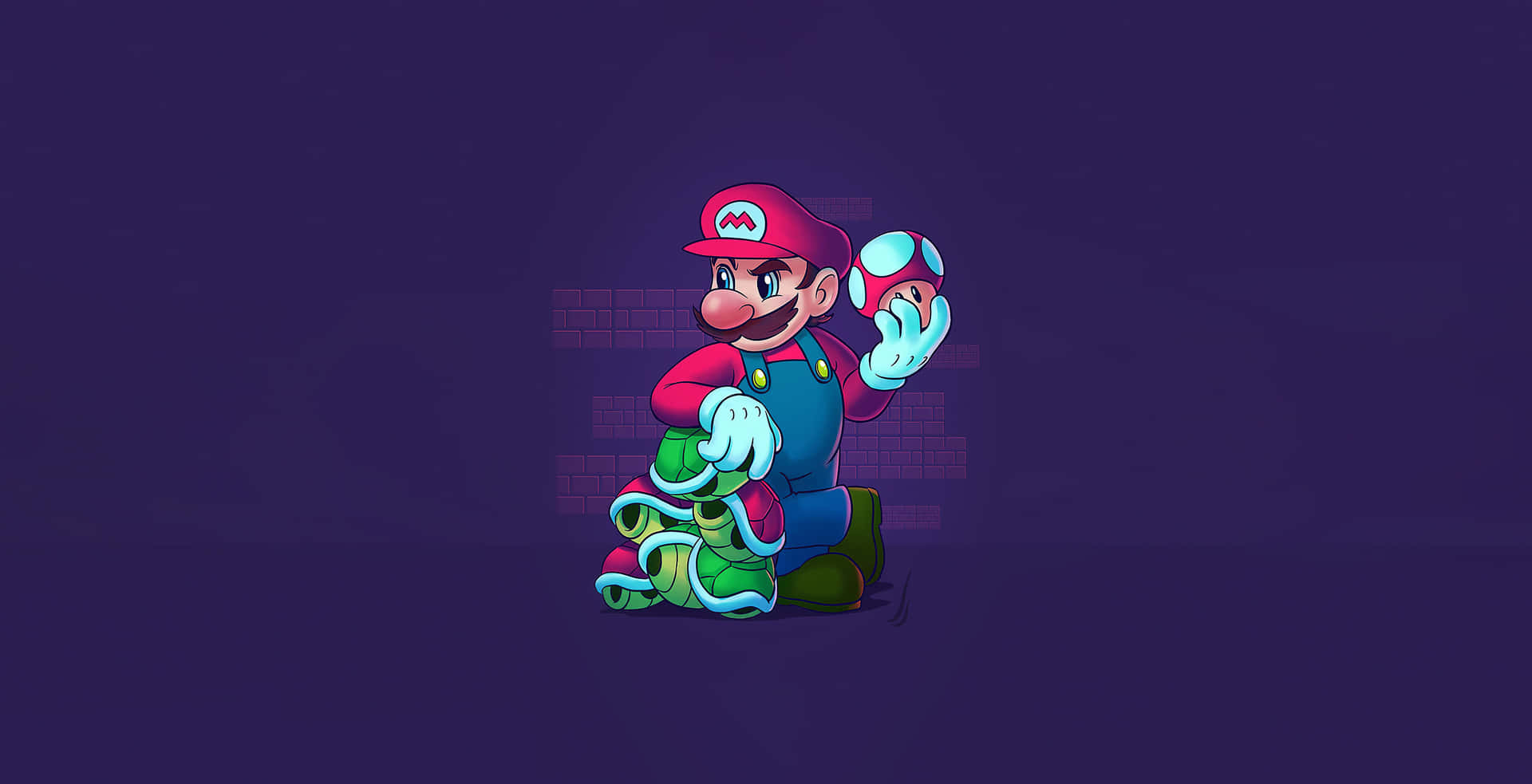 Classic Super Mario Leaning On Turtle Shells Wallpaper