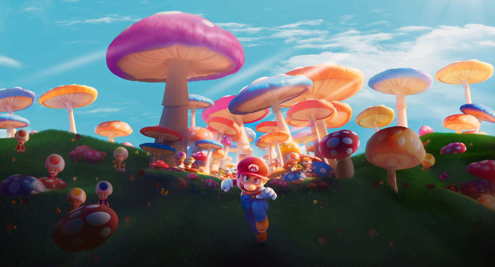 Classic Super Mario Big Colorful Mushrooms Wallpaper