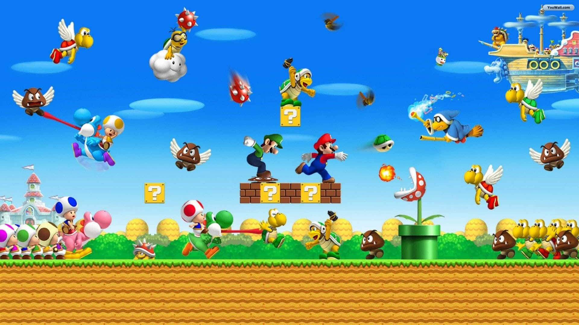 Rejse Gennem Tiden Med Klassiske Super Mario Bros. Wallpaper