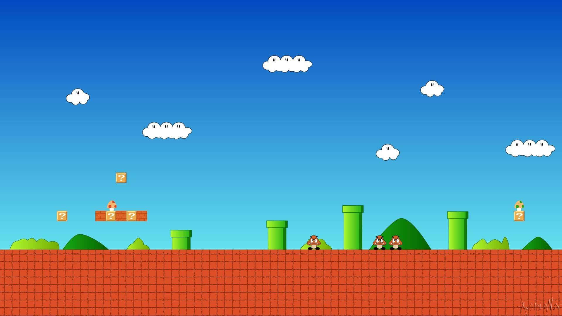 Springoch Hoppa Med Den Klassiska, Super Mario! Wallpaper