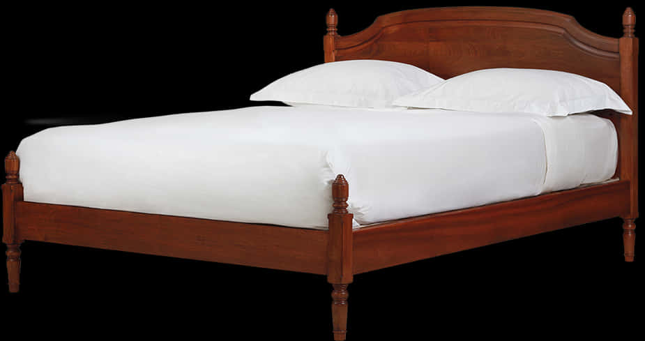 Classic Wooden Bedwith White Linens PNG